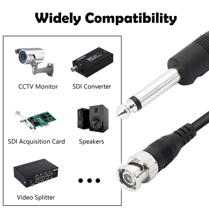 YACSEJAO BNC to 6.35mm TS Adapter Cable 2M/6.6FT 1/4"Mono Plug to BNC BNC Plug Bidirection Connector Cable for CCTV DVR Camera Antenna Radio and More