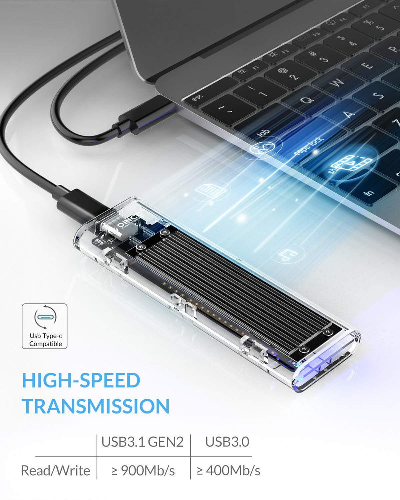ORICO NVME M.2 to Type-C USB3.1 Gen2 10Gbps Transparent External Hard Drive Adapter Enclosure for 2280 2260 2242 2230 PCI-E M2 M-Key SSD, USB Type C Converter Case (TCM2-Black) Black