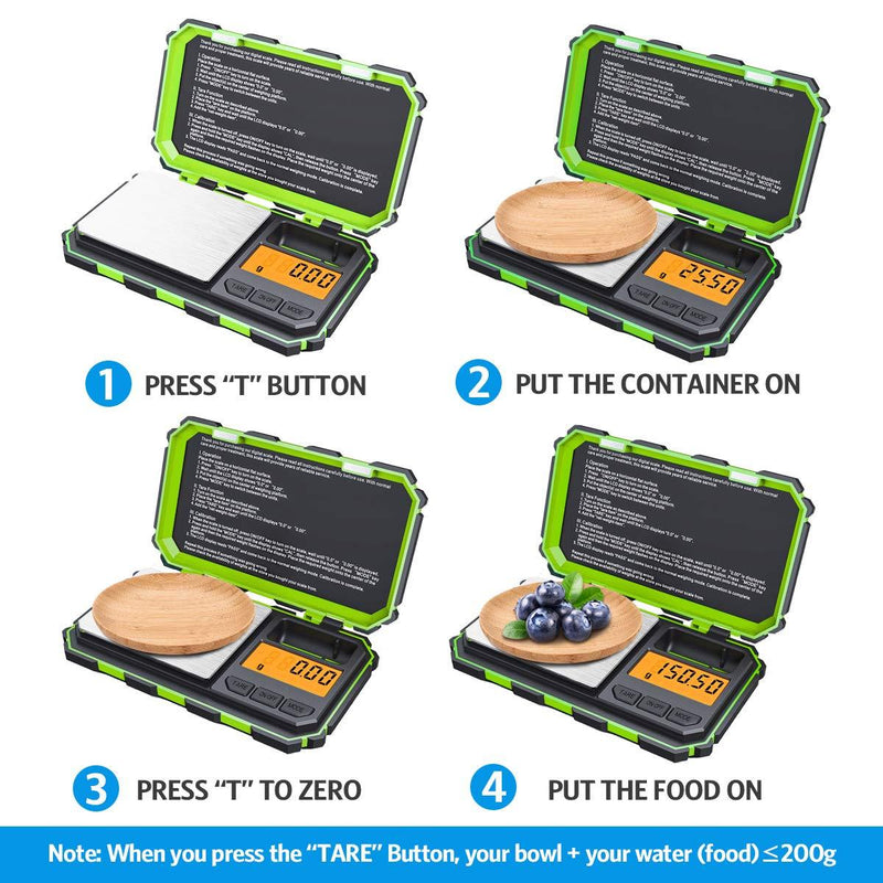 (Upgradaed) Brifit Digital Mini Scale, 200g /0.01g Pocket Scale, 50g calibration weight, Electronic Smart Scale, 6 Units, LCD Backlit Display, Tare, Auto Off, Stainless Steel (Battery Included) Green