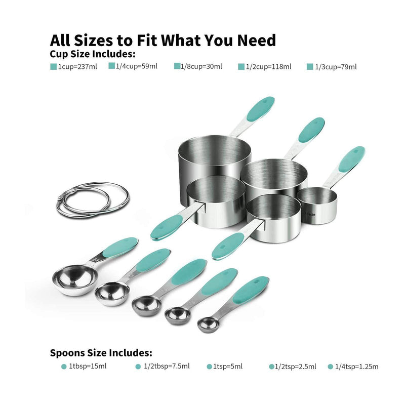 Measuring Cups : U-Taste 18/8 Stainless Steel Measuring Cups and Spoons Set of 10 Piece, Upgraded Thickness Handle(Aqua Sky) 3-Aqua Sky