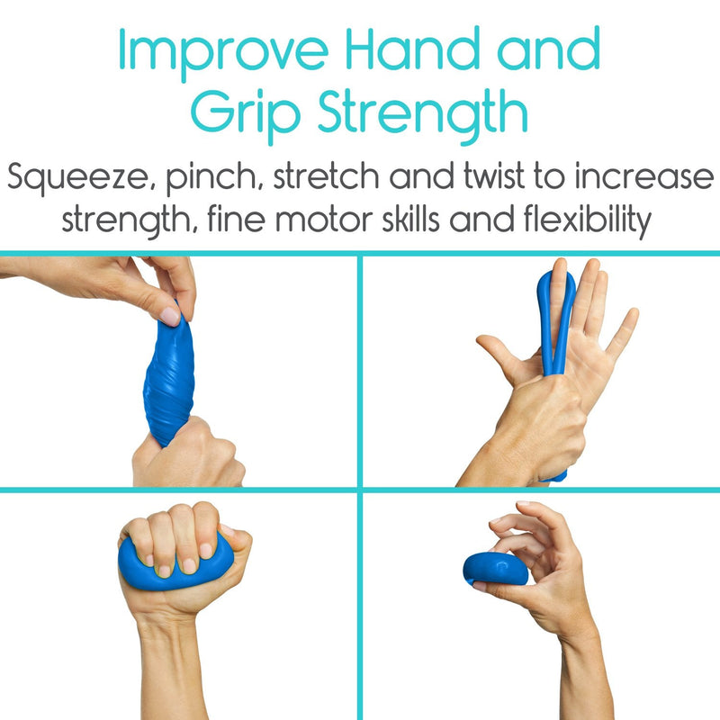 Vive Therapy Putty, Occupational Hand Tools (2 Pack) - Sensory Stress Relief - for Physical Exercise, Finger Pain, Grip Strength, Rehab, Arthritis, Adults, Forearms, Fidgeting, Motor Skills Blue (Medium)
