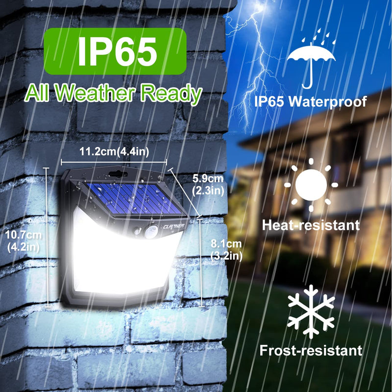 CLAONER Solar Lights Outdoor, [128 LED/4 Packs] Solar Motion Sensor Lights 3 Working Modes Outdoor Lights with 270 Degree Wide Angle Wireless IP65 Waterproof Solar Security Lights for Yard Garage Deck 4 Packs