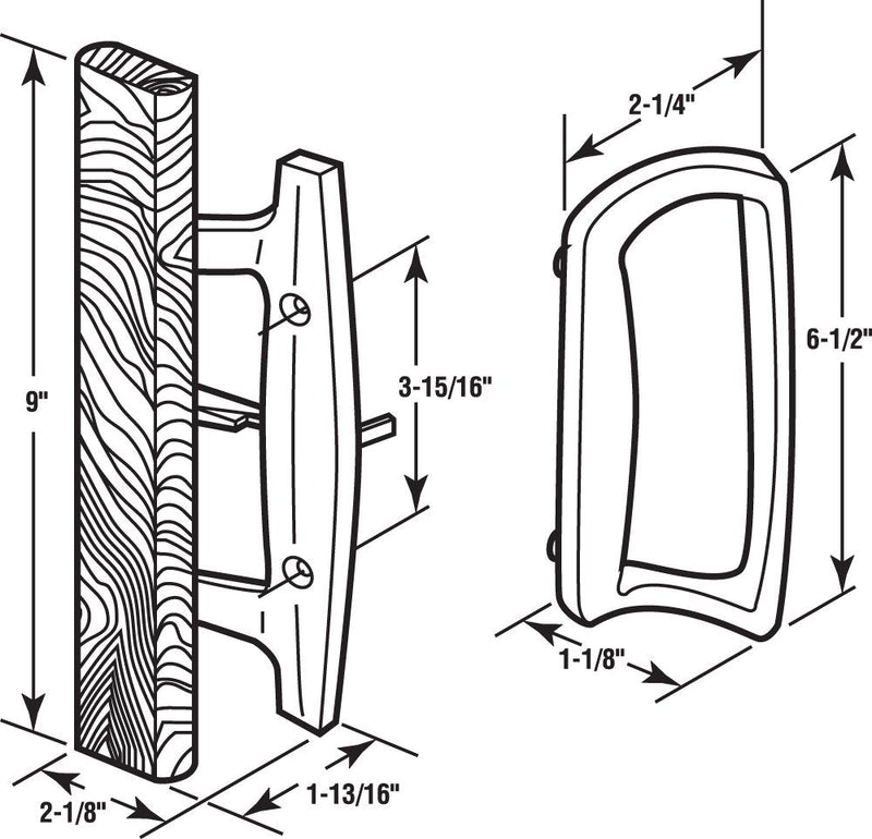 PRIME-LINE C 1204 Sliding Glass Door Handle Set – Replace Old or Damaged Door Handles Quickly and Easily – White Diecast, Mortise/Hook Style (Fits 3-15/16” Hole Spacing)