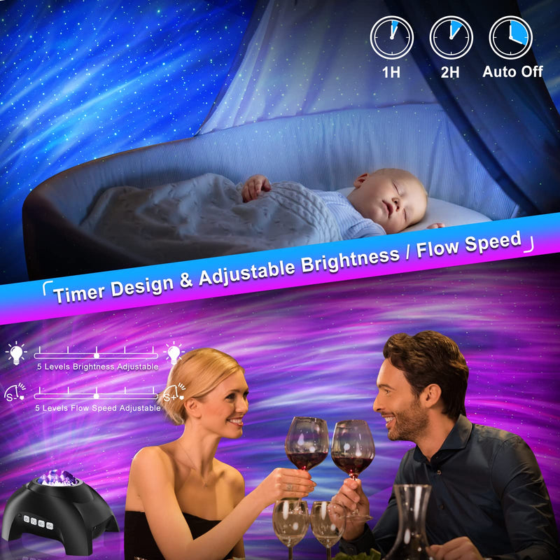 Northern Lights Aurora Projector for Bedroom with Music Bluetooth Speaker and White Noise, Vinwark Galaxy Projector, Starry Night Light Projectors for Kids Adults Gaming Room, Home Theater, Ceiling Black
