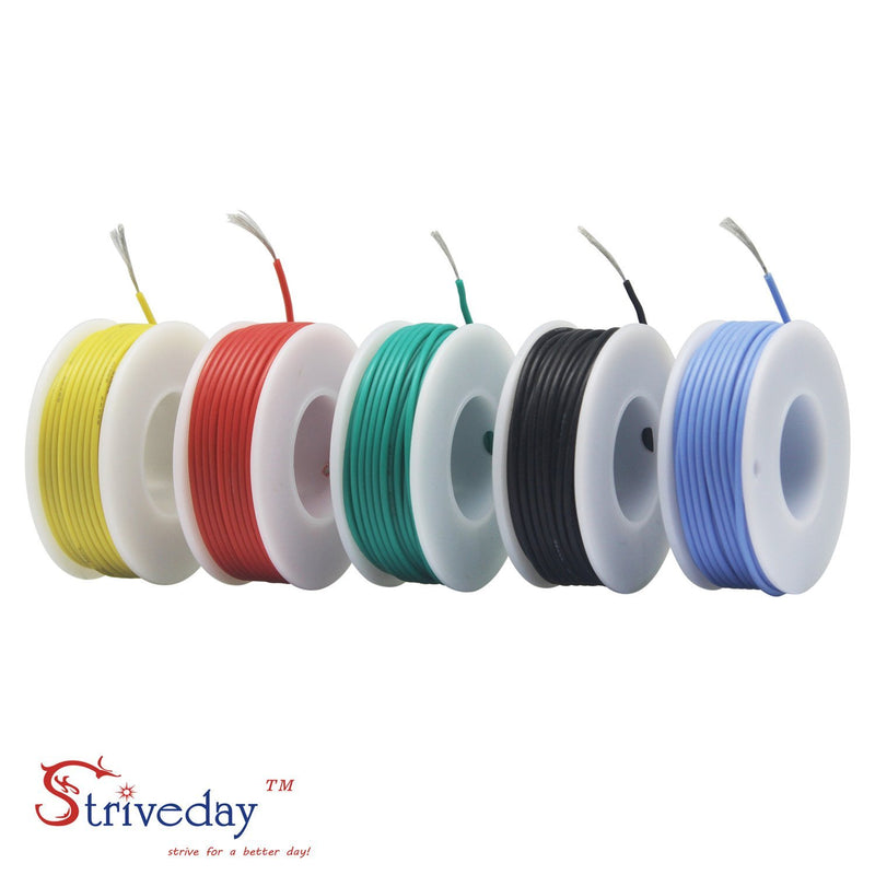 Striveday 30 AWG Flexible Silicone Wire Electric Wire 30 Gauge Coper Hook Up Wire 300V Cables Electronic Stranded Wire Cable Electrics DIY Box-1 30AWG Silicone wire Box1=Red+Blue+Green+Yellow+Black