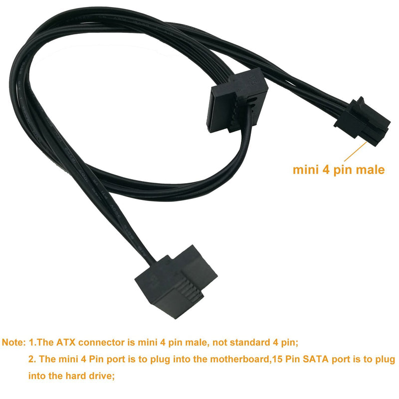 COMeap (2-Pack) Motherboard ATX Mini 4 Pin to 2X Right-Angle SATA Hard Drive HDD Power Adapter Cable for Lenovo 18-inch(46cm)
