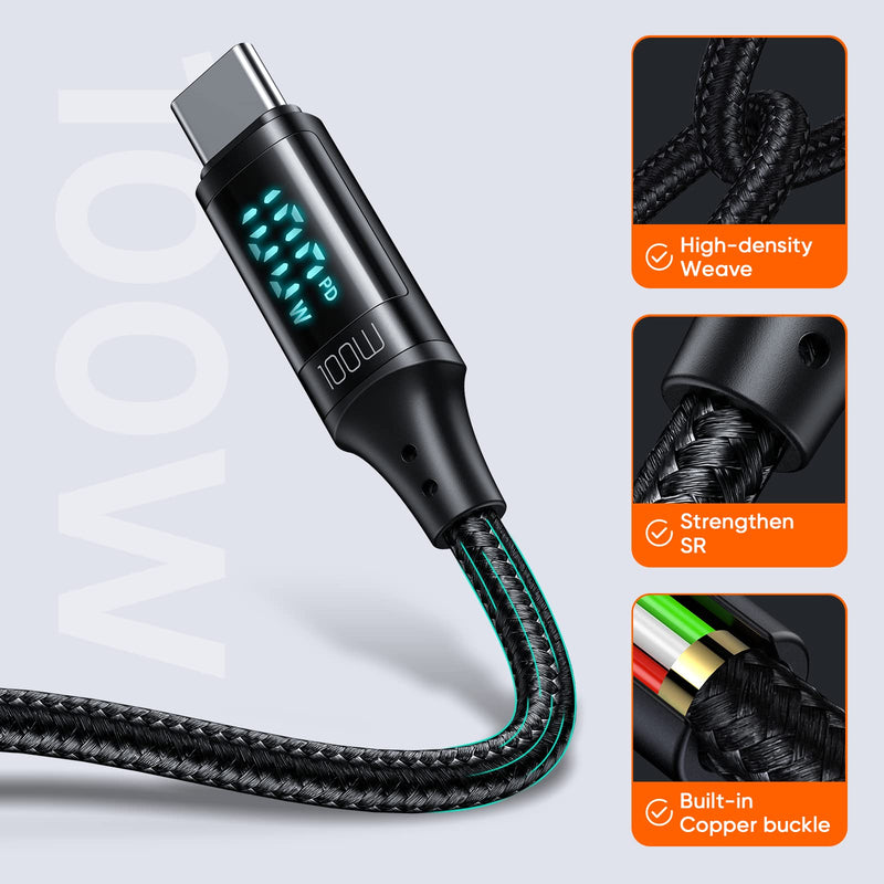 Mcdodo PD 100W USB C Cable, 5A Type C to C Fast Charging Cable, 3.9Ft LED Display Cable Nylon Braided USB C 480Mbps Data Cable Compatible with MacBook Pro/iPad Pro/iPad Air/Switch/GalaxyS20,S20+/Mate