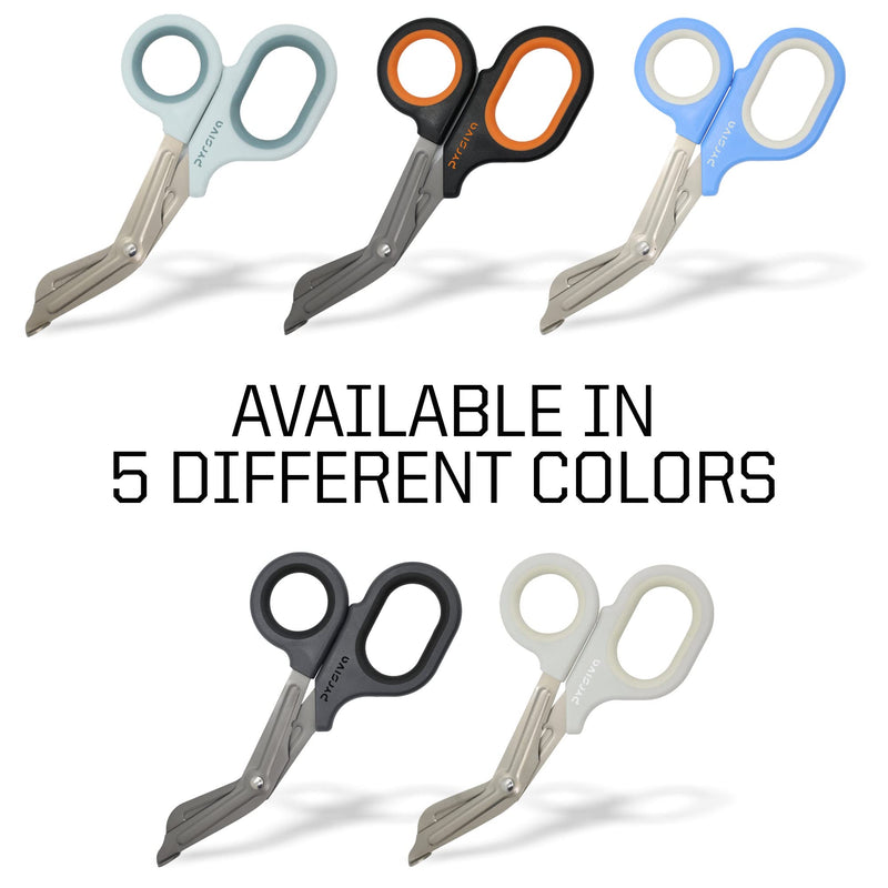 PYRSIVA MEDICAL Emergency Trauma Shears | Medical Scissors | Shears for Physicians, Nurses, EMTs, Paramedics, First-Aid, Vets | Bandage Scissors | Durable, Titanized Blades | Genuine Rubberized Grips Black on Grey