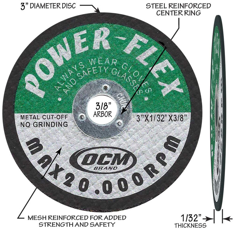 50 Pack - Cut Off Wheels 3 Inch x 1/32 Inch x 3/8 Inch For Cutting All Steel and Ferrous Metals.