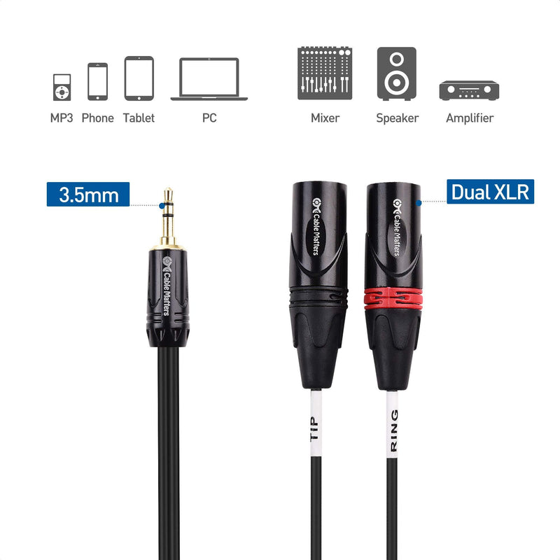 Cable Matters 3.5mm 1/8 Inch TRS to 2 XLR Cable, Male to Male Aux to Dual XLR Breakout Cable - 6 Feet 6 ft