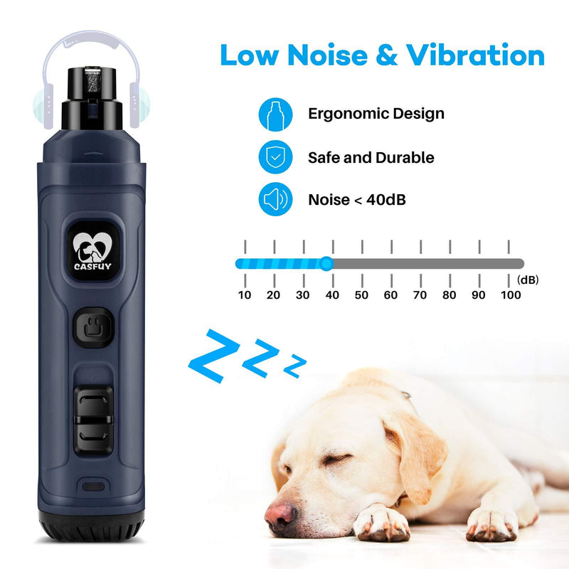 Casfuy Dog Nail Grinder with 2 LED Light - New Version 2-Speed Powerful Electric Pet Nail Trimmer Professional Quiet Painless Paws Grooming & Smoothing for Small Medium Large Dogs and Cats Blue