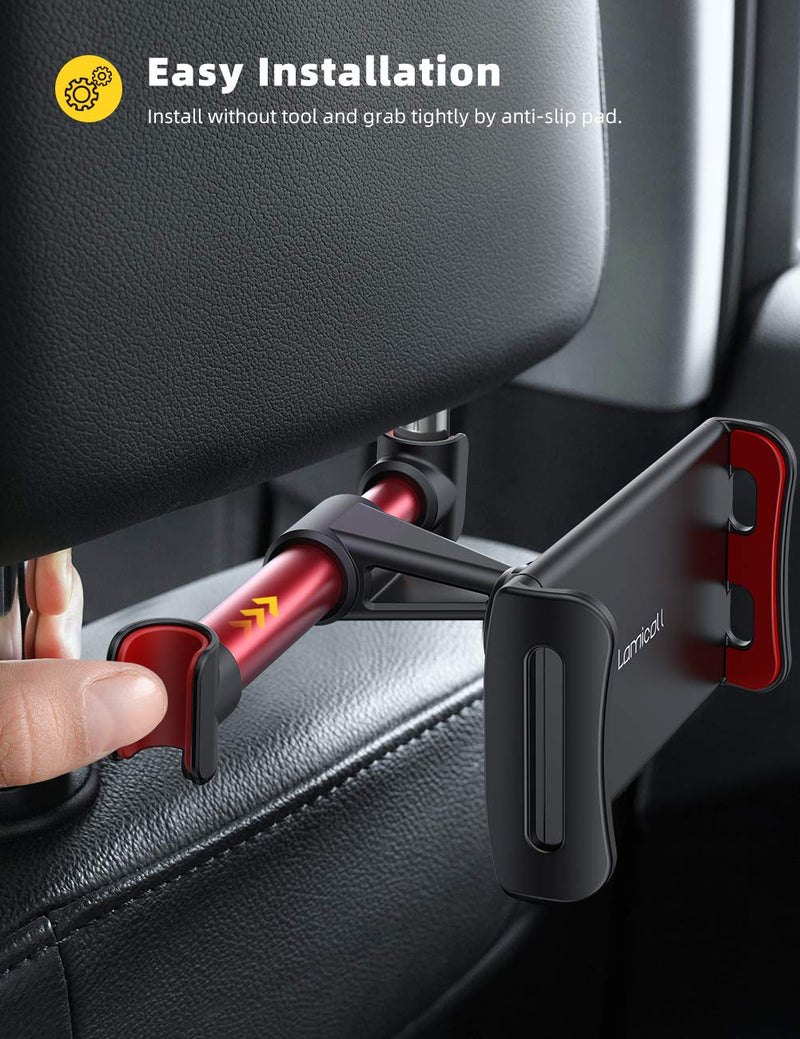 Car Headrest Mount, Lamicall Tablet Headrest Holder - Stand Cradle Compatible with Devices Such as iPad Pro Air Mini, Galaxy Tabs, Other 4.7-10.5" Cellphones and Tablets - Red