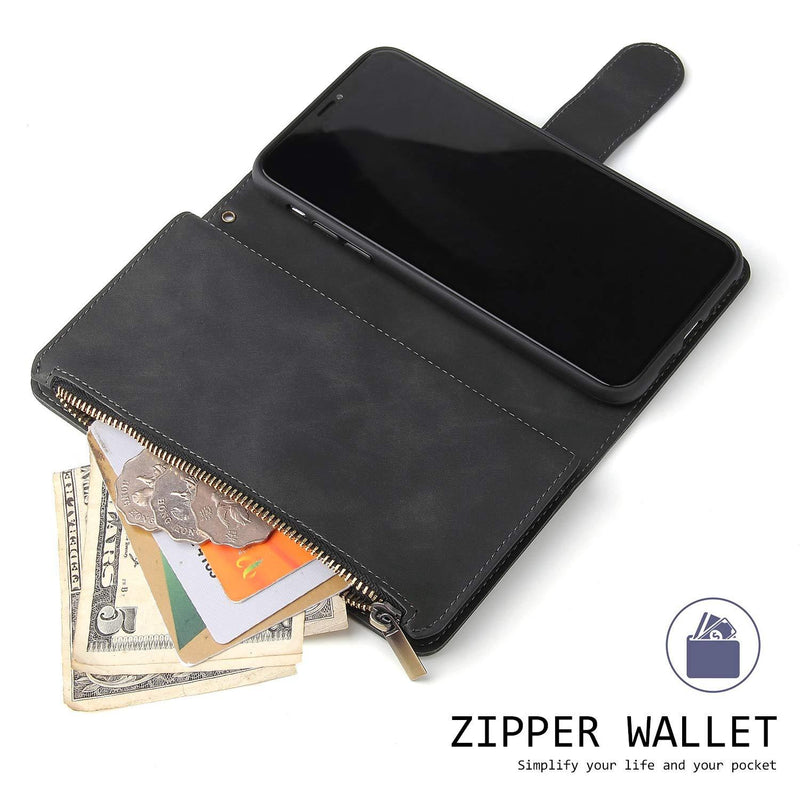 UEEBAI Wallet Case for Samsung Galaxy S8, Premium Vintage PU Leather Magnetic Closure Handbag Zipper Pocket Case Kickstand Card Holder Slots with Wrist Strap TPU Shockproof Flip Cover - Black