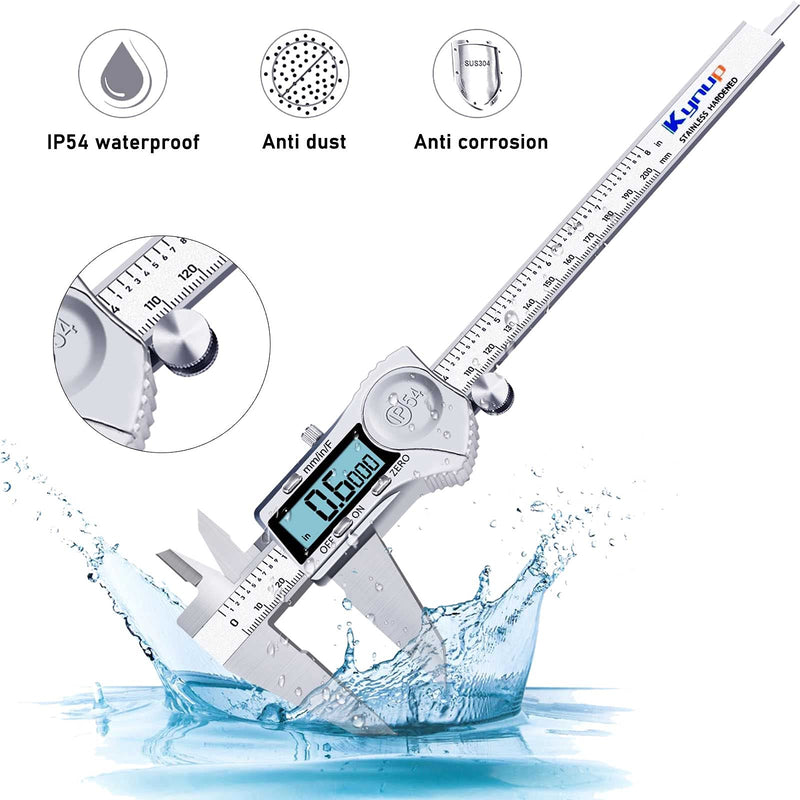 Kynup Digital Caliper, 8 Inch Caliper Measuring Tool with Stainless Steel, IP54 Waterproof Protection Design, Easy Switch from Inch Metric Fraction, Large LCD Screen (200mm) 200mm Silver