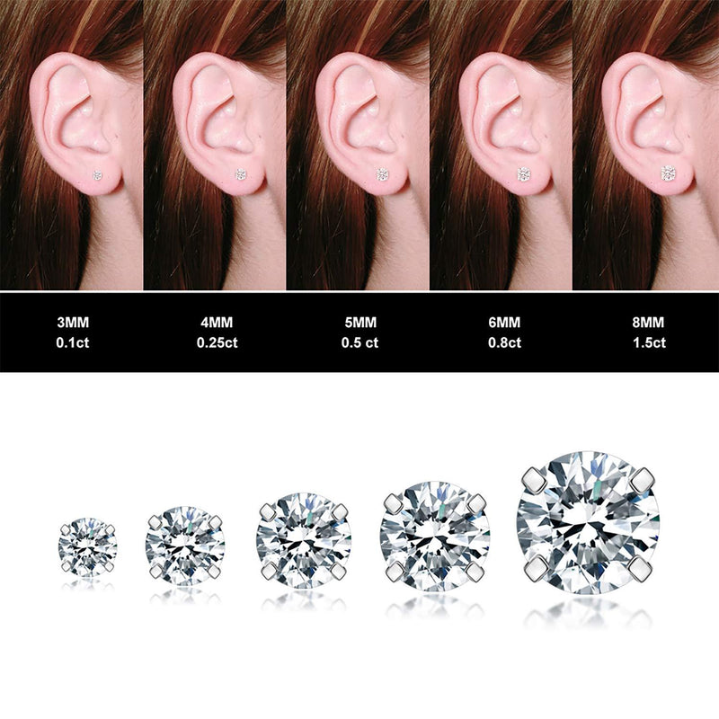 5 Pairs Stud Earrings Set, Hypoallergenic Cubic Zirconia 316L Earrings Stainless Steel CZ Earrings 3-8mm, Rose Gold â€¦ A(Steel color)