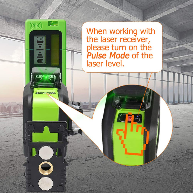 Huepar LR-5RG Laser Detector for Laser Level - Green and Red Beam Receiver for Use with Pulsing Line Lasers, Two-Sided Back-lit LCD Displays, Automatic Shut-Off Timer, Clamp Included