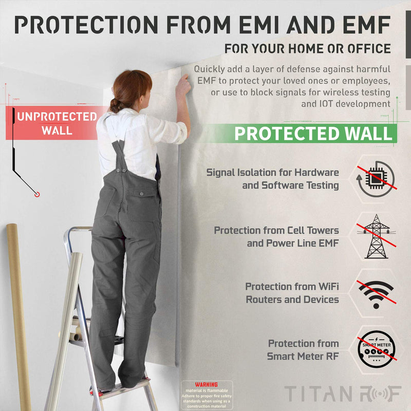 TitanRF Faraday Fabric Kit Includes 44"W x 36"L TitanRF Fabric + 36"L TitanRF Tape + Instructions. Military Grade Conductive Material Shields RF Signals (WiFi, Cell, Bluetooth, RFID, EMF Radiation). 1 Yard (44in W x 36in L)