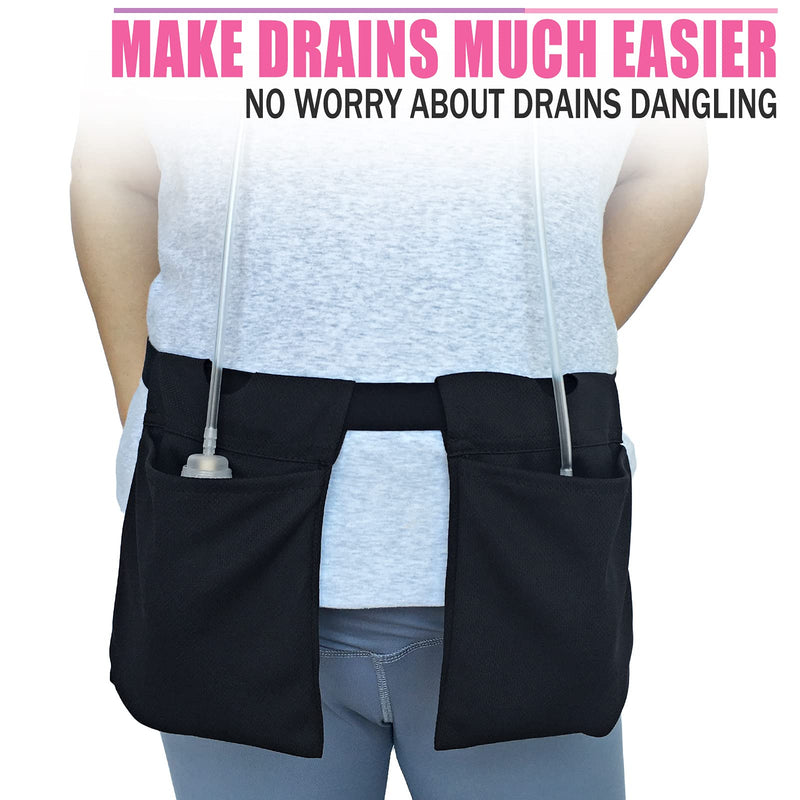 Mastectomy Drain Holder Pouches Large Capacity, Movable Drainage Pockets Stretchy for Breast Reconstruction/Abdomina/Explant/Tummy Tuck, Post JP Drains Management, Black Dwaist
