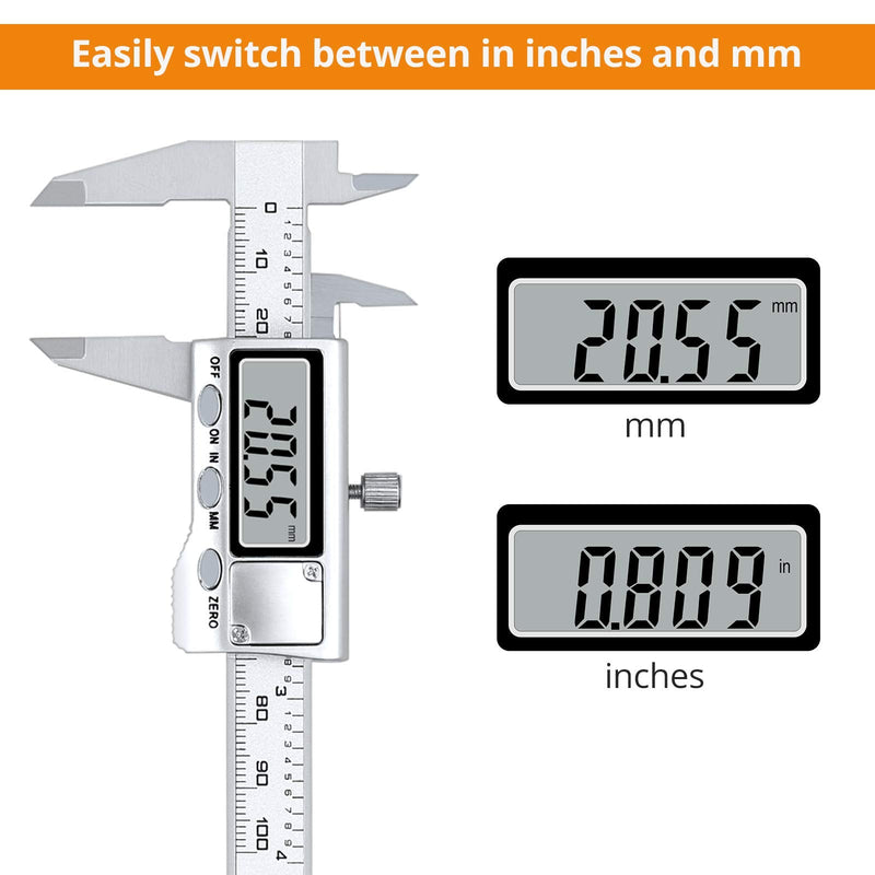 Neoteck 4 inch/100mm Digital Caliper, Stainless Steel Electronic Calipers Measuring Tool inch/mm Conversion, Large LCD Screen