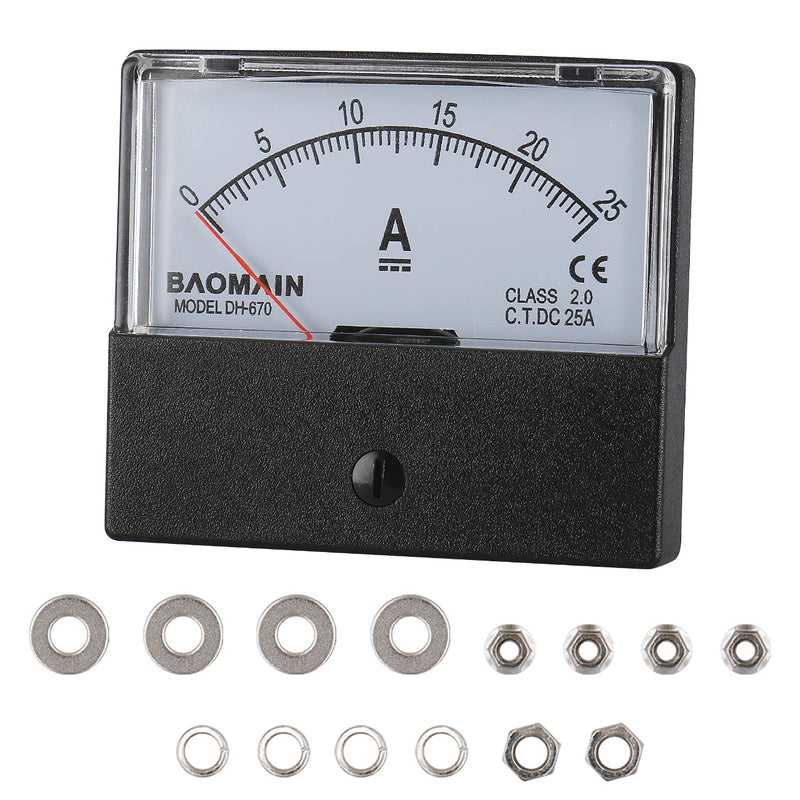 Baomain Ammeter DH-670 DC 0-25A Rectangular Ampere Needle Panel Meter Gauge Amperemeter CE