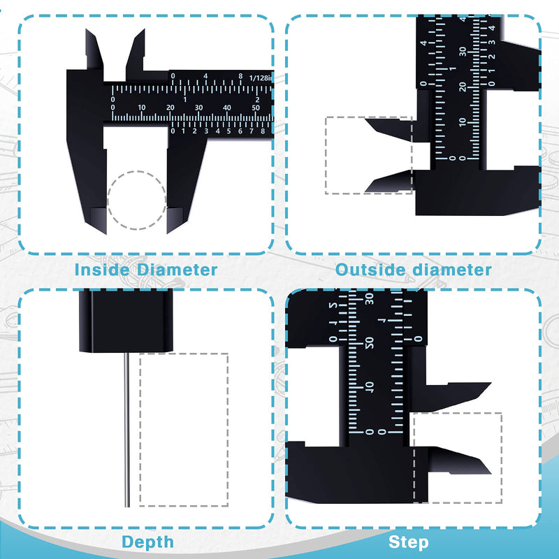 6 Inch/ 150 mm Mini Plastic Caliper Double Scale Measuring Tool Rectangular Vernier Caliper Fast Read Sliding Gauge Ruler for Eyebrow Stencil Makeup Student School Office Home, Black, 5 Pieces