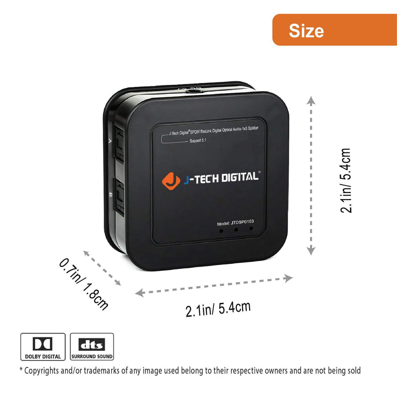 J-Tech Digital Premium Quality SPDIF TOSLINK Digital Optical Audio 1x3 Splitter (One Input 3 Outputs)