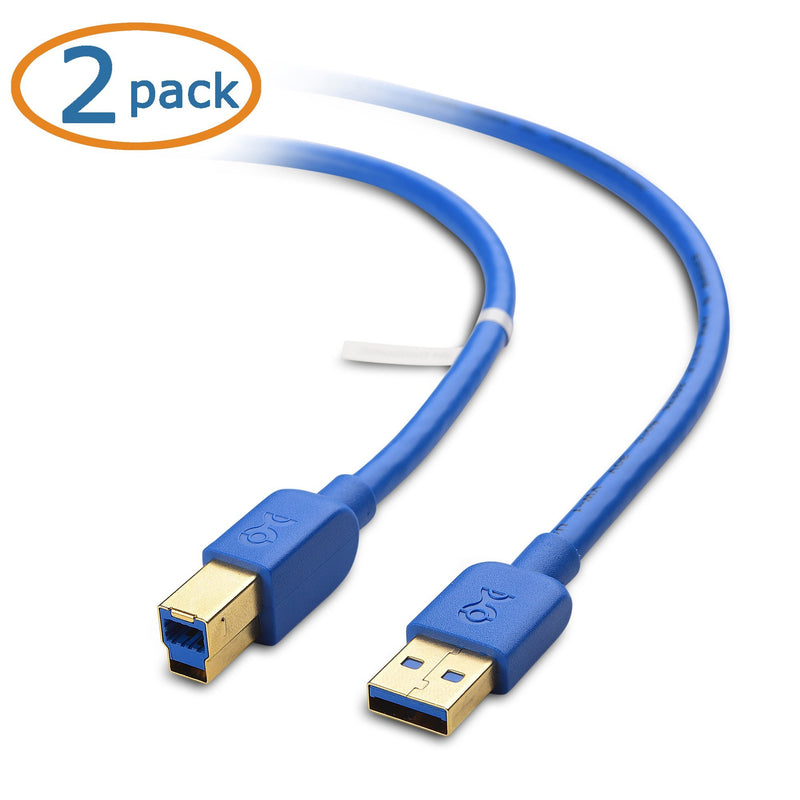 Cable Matters 2-Pack USB 3.0 Cable (USB 3 Cable, USB 3.0 A to B Cable) in Blue 6 ft 6 Feet
