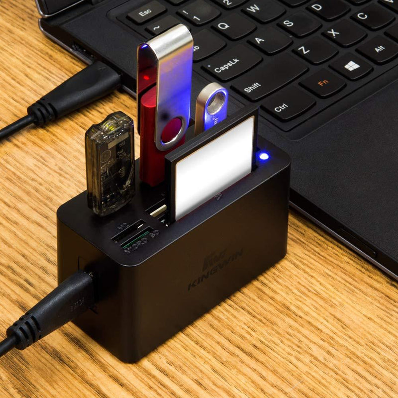 Kingwin USB HUB Adapter w/ Memory Card Reader Writer & USB 3.0 HUB Combo - Supports High Speed SD MS Micro M2 CF Card Reader For Macbook, Laptop, Desktop - Includes USB Cable 5 Gbps Speed
