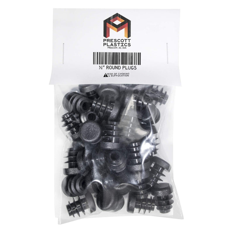 Prescott Plastics 1/2 Inch Round Plastic Plug, Pipe Tubing End Cap, Durable Chair Glide (50) 50