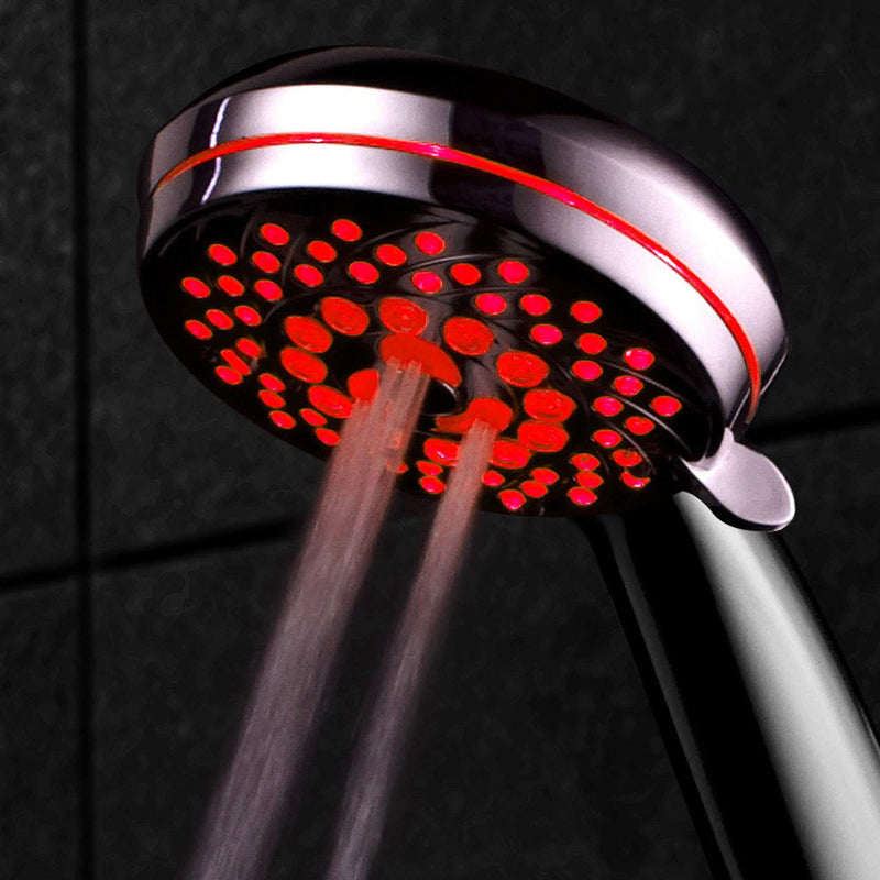 HotelSpa SpectrumTM Ultra-Luxury 7-setting / 7-color LED Handheld Shower-Head with Chrome Face. 7 colors of LED Lights change automatically every few seconds.