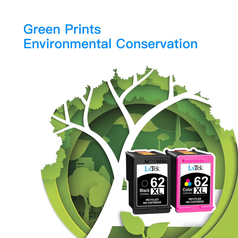 LxTek Remanufactured Ink Cartridge Replacement for HP 62XL 62 XL to use with Envy 5540 5660 7645 5642 5542 5643 5640 7644 OfficeJet 250 5740 200 5745 Printer, High Yield(1 Black,1 Tri-Color, 2 Pack)