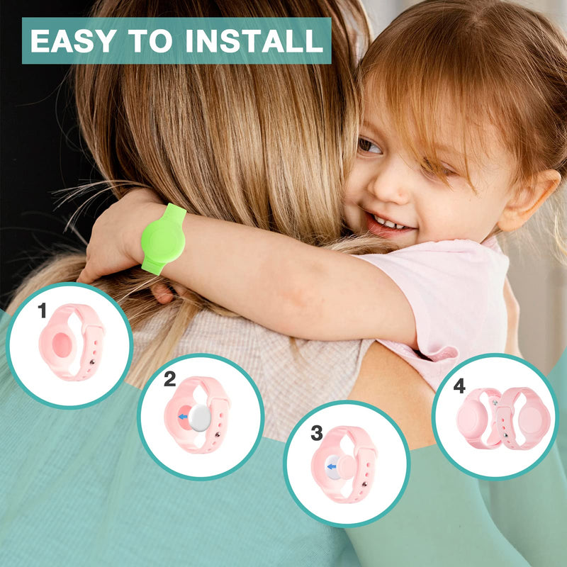Waterproof Airtag Bracelet for Kids(2 Pack) - Soft Silicone Air tag Wristband Kids Full Case Cover Compatible with Apple Airtag, Lightweight GPS Tracker Holder for Kids (Green/Pink)