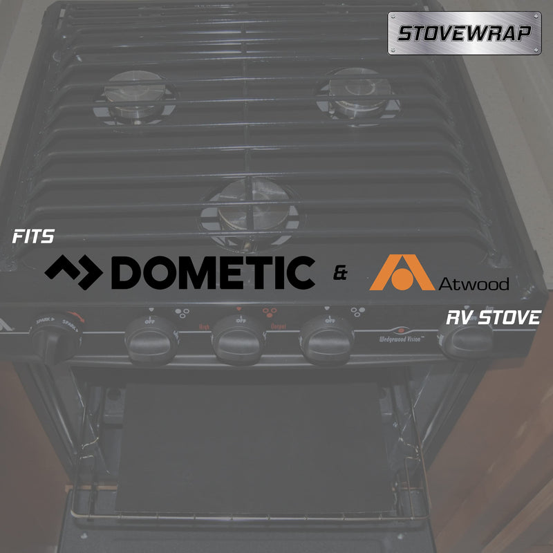Stove Wrap – Stovetop Protector & Splatter Guard – Pre-cut to fit Atwood, Dometic and Wedgwood Vision 3-burner RV Stoves, Ranges and Cook-tops No More Scuffs, Scratches or Burnt on Messes