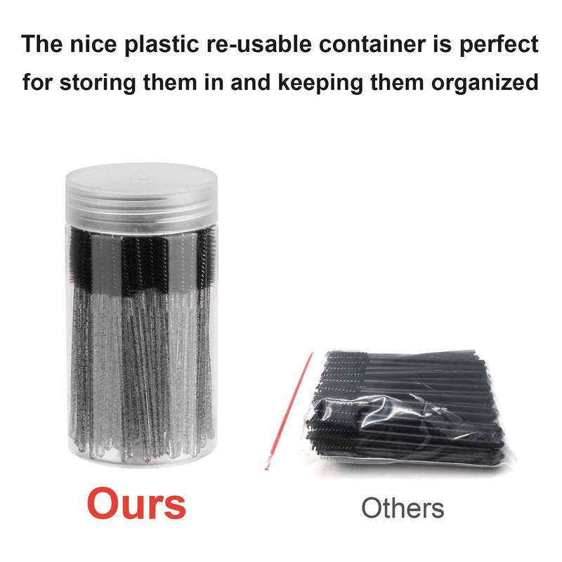 CHEFBEE 100PCS Disposable Eyelash Brush, Mascara Wands Makeup Brushes Applicators Kits for Eyelash Extensions and Eyebrow Brush with Container (Black) Black