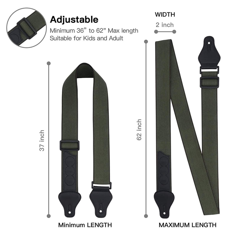 tifanso Guitar Strap, Soft Cotton Guitar Straps With 3 Pick Holders, Strap Button Headstock Adaptor, 1 Pair Strap Locks and 3 Guitar Picks Set For electric/Acoustic Guitar (Army Green) Army Green