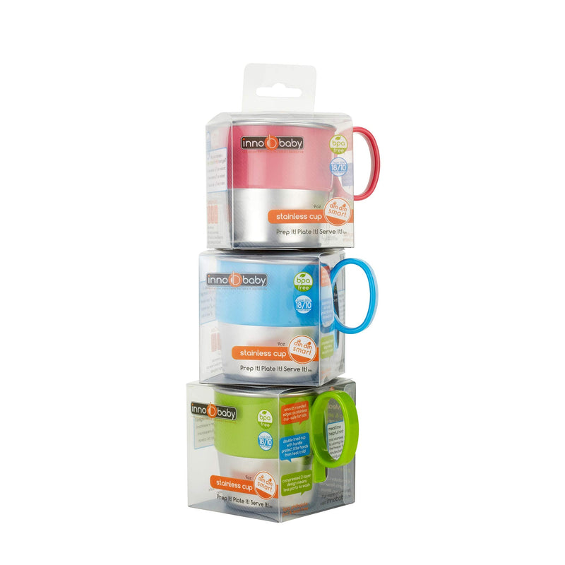 Innobaby Din Din Smart Stainless Steel Cup (9 oz) with Handle for Babies, Toddlers and Kids. BPA Free, Green 1