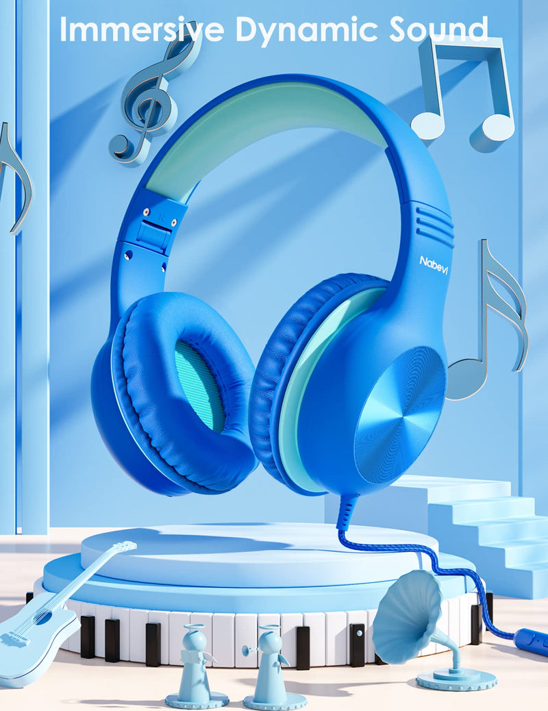 Kids Headphones with Microphone, Over-ear Headphones for Kids with Sharing Function, 85dB/94dB Safe Volume Limit, HD Sound, Headset for On-line Study, School, Travel, Headphone for Children Boys Girls Blue
