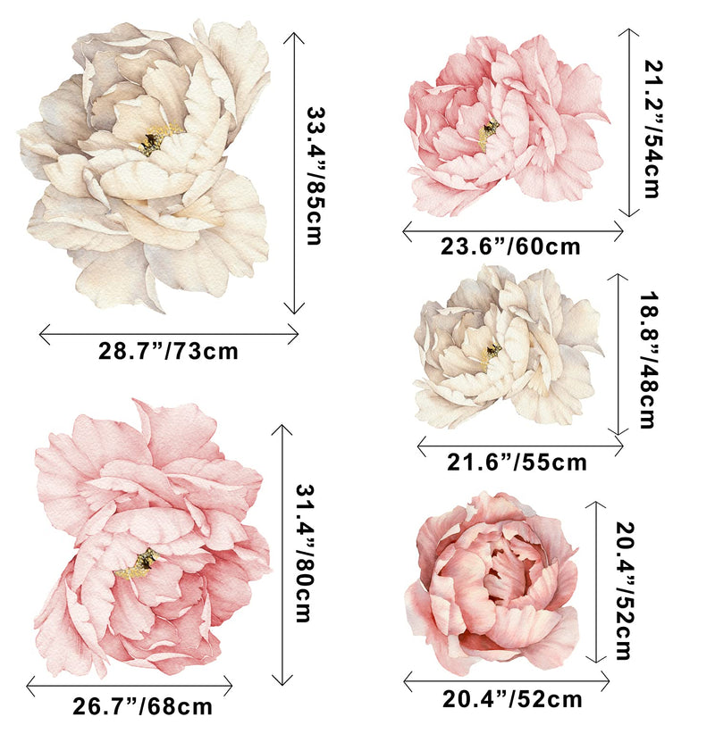 Murwall Floral Peonies Wall Decal, Peony Bouquet Flowers Removable Peel and Stick Wall Sticker