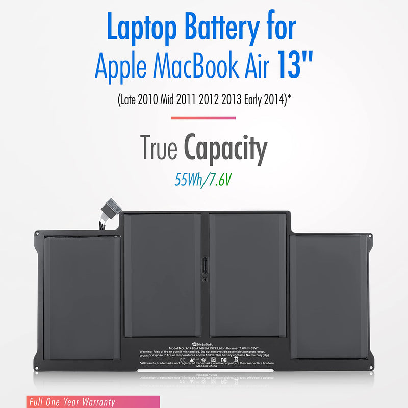 NinjaBatt Battery A1466 A1496 for Apple MacBook Air 13 Inch [2010 2011 2012 2013 2014 2015 2016 2017 Years] A1369 A1405 A1377 - High Performance [7200mAh/55Wh/7.6V]