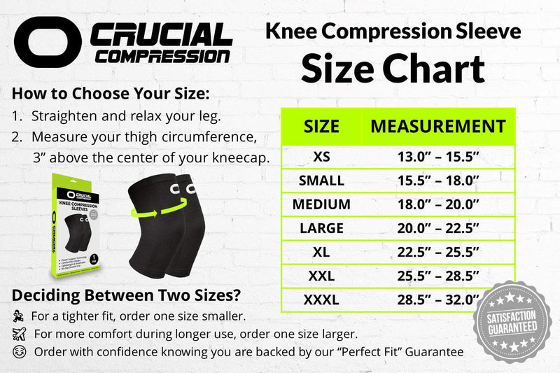 Crucial Compression Knee Sleeve (1 Pair) - Best Knee Braces for Knee Pain for Men & Women - Non-Slip Knee Support for Running, Weightlifting, Basketball, Gym, Workout, Sports Small (15.5-18.0") Measure 3" Above Kneecap Black