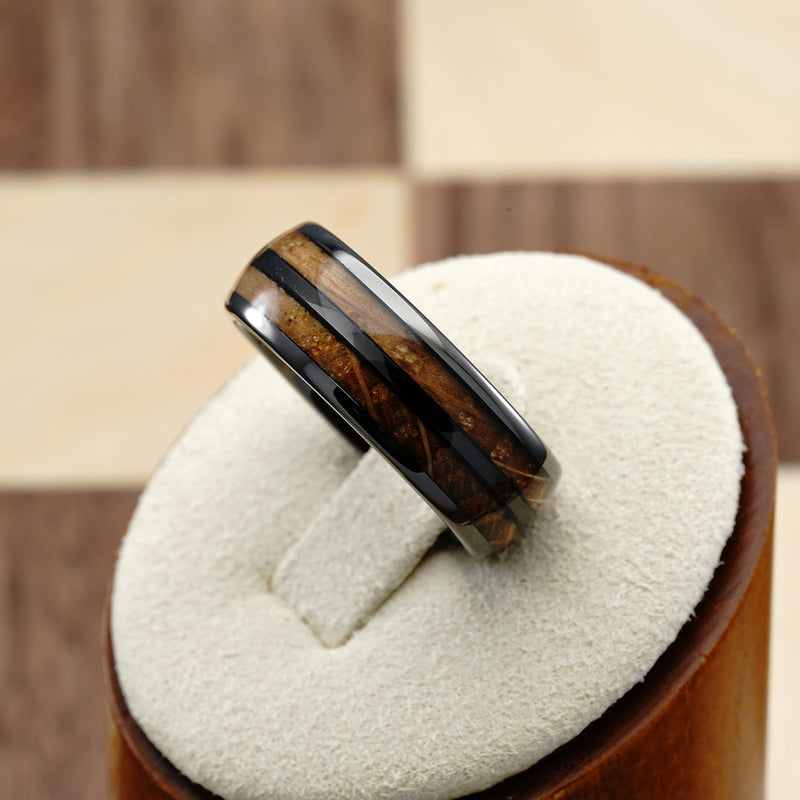 100S JEWELRY Gunmetal Gray Tungsten Rings For Men whiskey barrel Wood grain Inlay wooden Wedding Promise Engagement Band Size 6-16 14.5