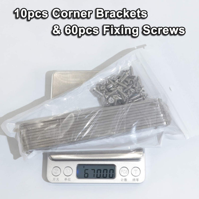 Boeray 10 pcs 156mm / 6.1" Length 6 Hole Stainless Steel Straight Corner Brackets Flat Fixing Mending Brace Plates with Fixing Screws 156mm-10pcs