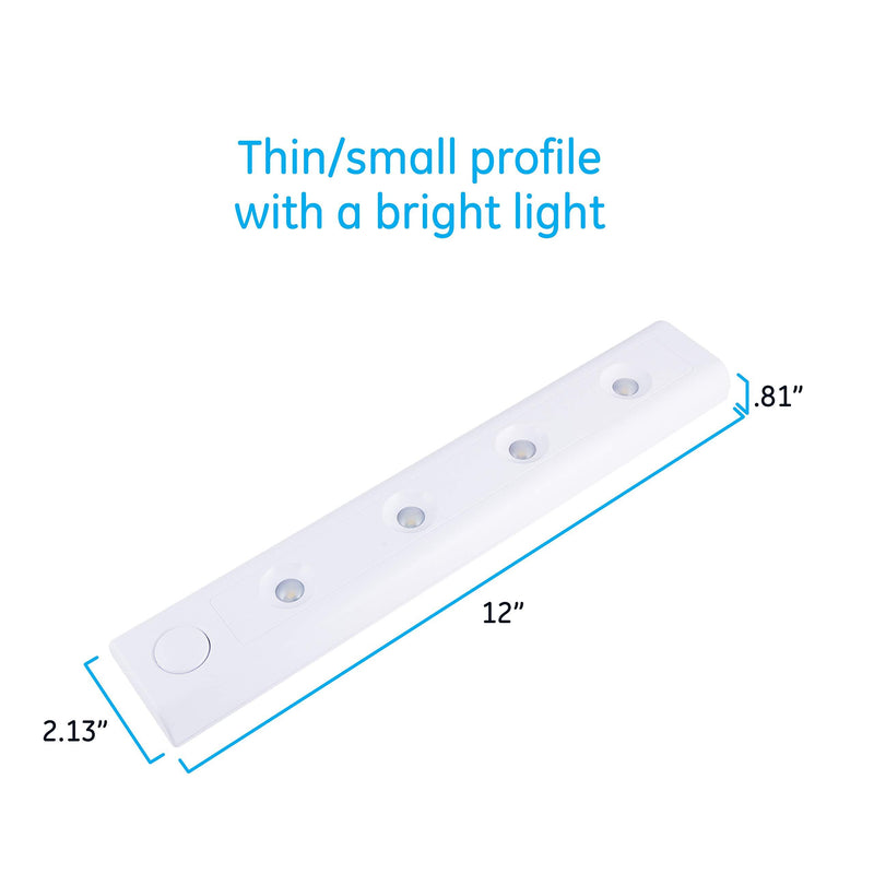 GE 38557 Wireless LED Light Bar Battery-Operated, Ideal for Under Cabinet, Closet, Pantry, Utility Room, Garage and more, 12 Inch, White 1-Pack