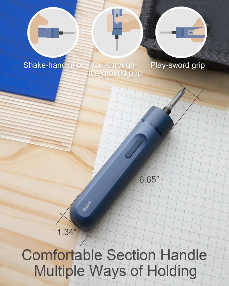 HOTO NEX O1-3.6V Cordless Electric Screwdriver, 1500mAh, USB Rechargeable Battery, All-in-one Power Screwdriver, Manual-automatic Mode, 2 S2 Steel Long Bits, Ideal for Repairing Circuits/electronics Blue