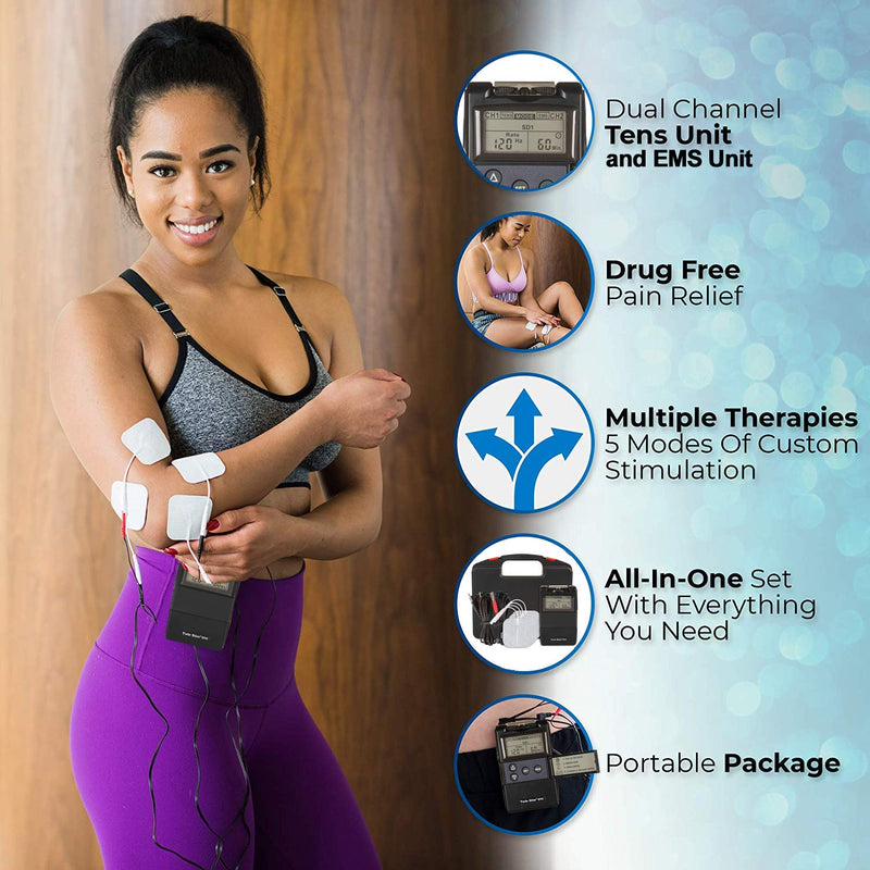 Roscoe Medical TENS Unit and EMS Muscle Stimulator - OTC TENS Machine for Back Pain Relief, Lower Back Pain Relief, Neck Pain, or Sciatica Pain Relief, Clinical Strength Stim Machine