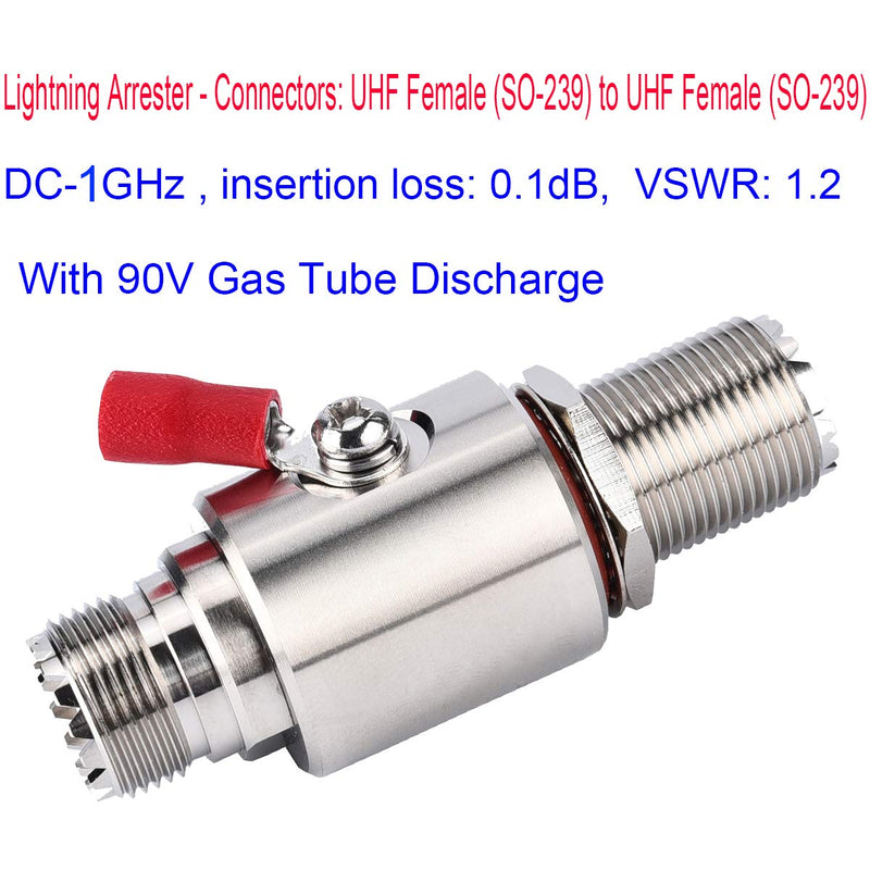 UHF Coaxial Lightning Arrestor PL-259 Lightning Surge Protector PL259 Socket (UHF Female) to SO239 Socket (UHF Female) Bulkhead for CB Radio, HAM Radio Gear, 2-Way Base Stations RFiotasy
