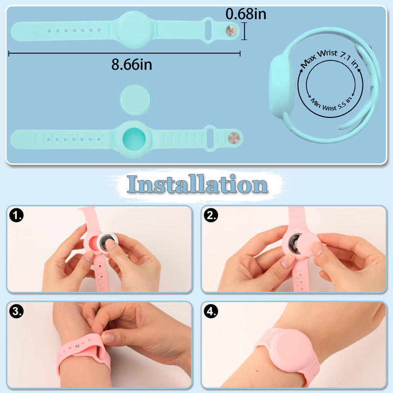 Kids Waterproof Airtag Bracelet Compatible with Apple AirTag, Hidden Silicon Protective Case for Air Tag GPS Tracker Holder, Adjustable Anti-Lost Watch Band for Toddler Child (Cyan) Cyan