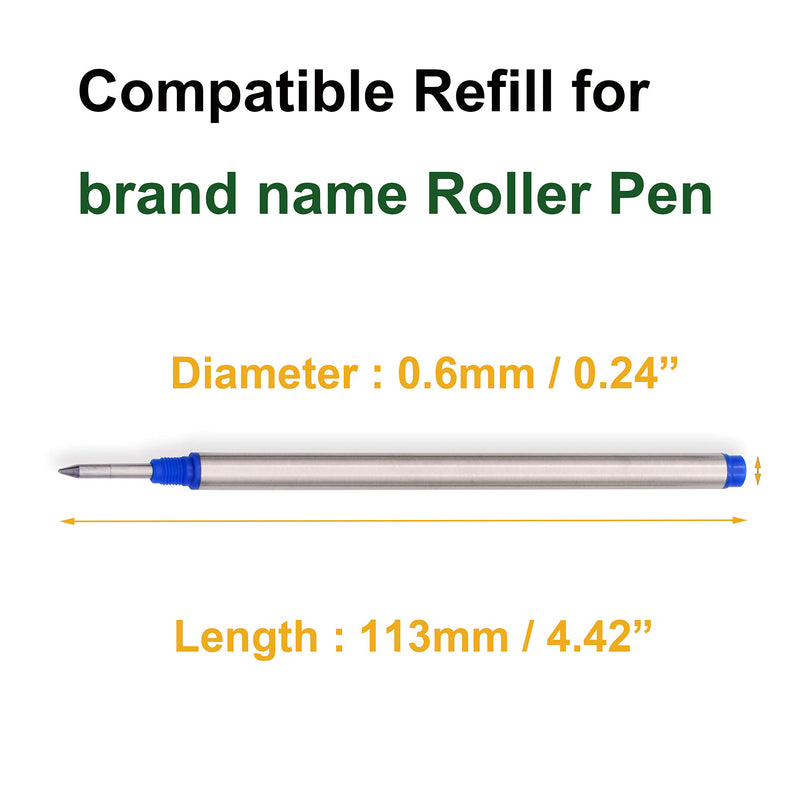 10 Pack Blue - Roller Pen Refills-Blue Color - Fit Capped Rollerball Pens, Bulk Packed(Medium Tip). 113mm (4.42”) x 6mm (0.24”)