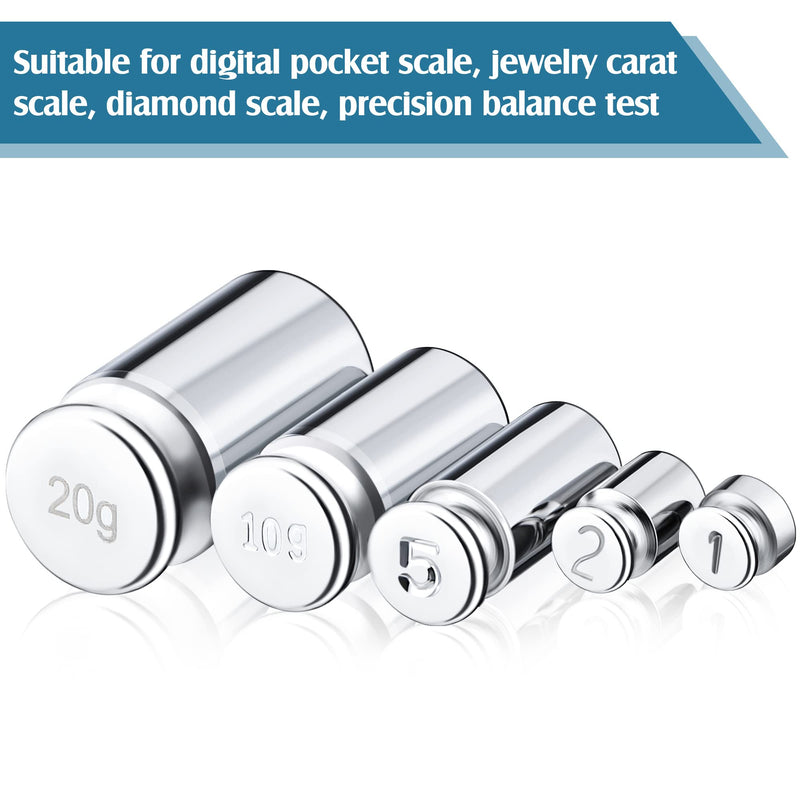 TOODOO 1g 2g 5g 10g 20g Calibration Gram Weight Set for Digital Scales Balance and 1 Piece Calibration Weight Tweezers, Silver