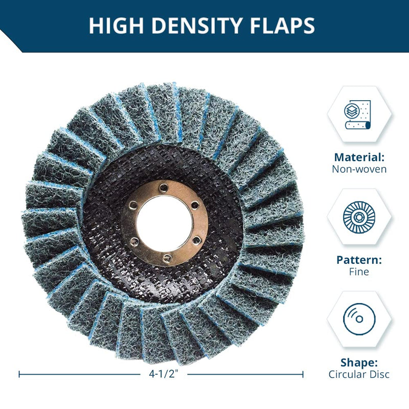 Benchmark Abrasives 4-1/2" Type 27 Surface Conditioning, Grinding, Sanding and Polishing Flap Discs 7/8" Arbor Fine Grit - 5 Pack